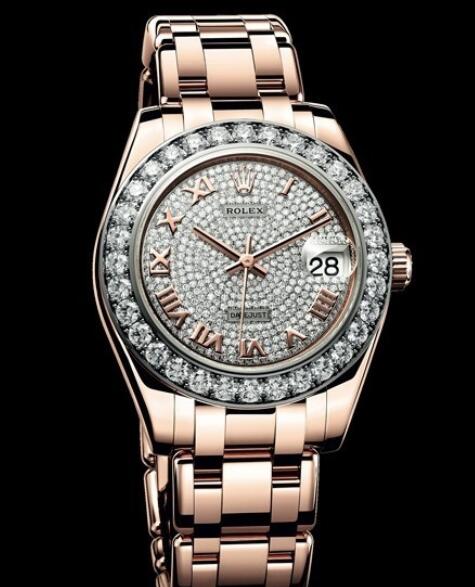 Replica Rolex Watch Rolex Datejust Pearlmaster 34 Oyster Perpetual 81285 - 72845 Everose Gold - Diamonds